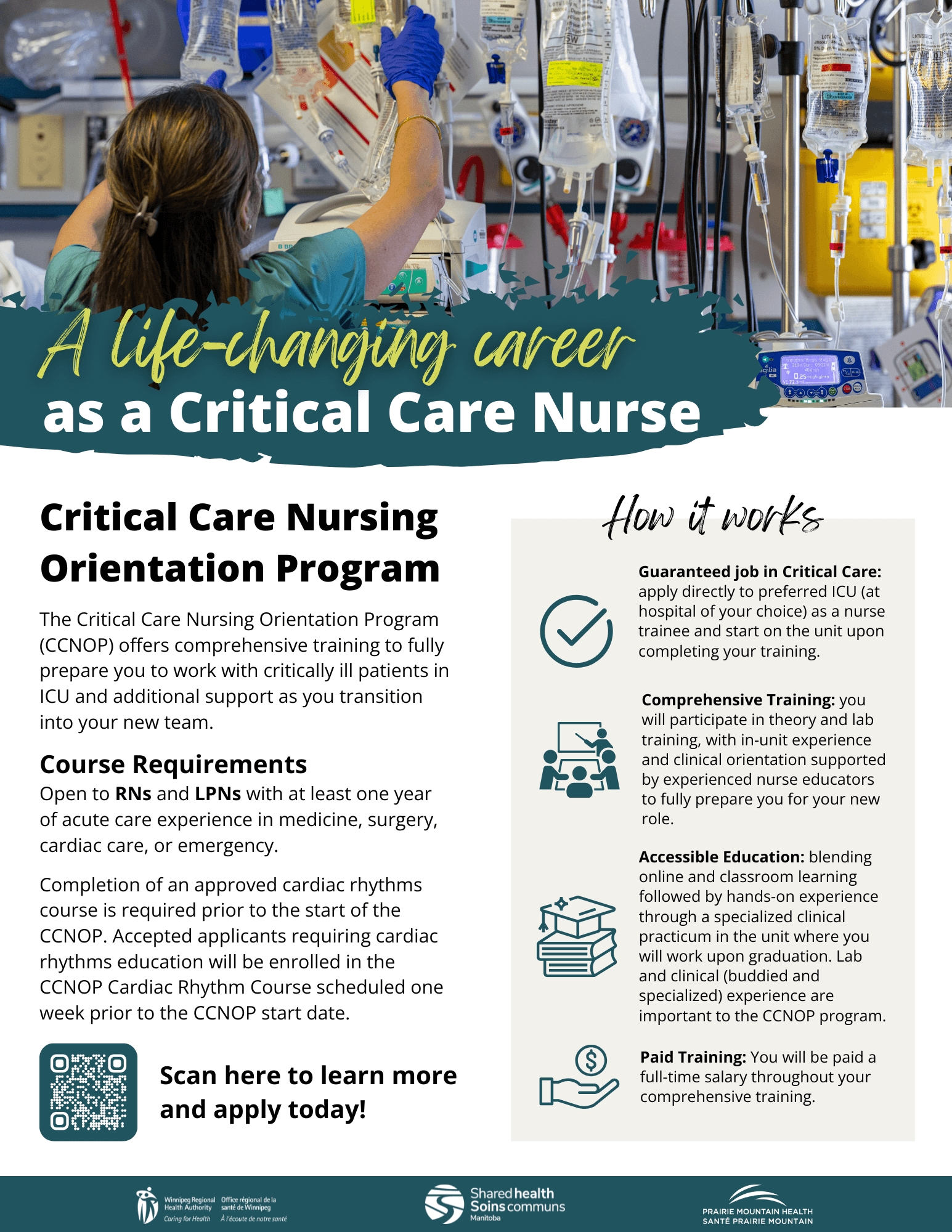 A graphic showing the front page of the critical care nursing program handout