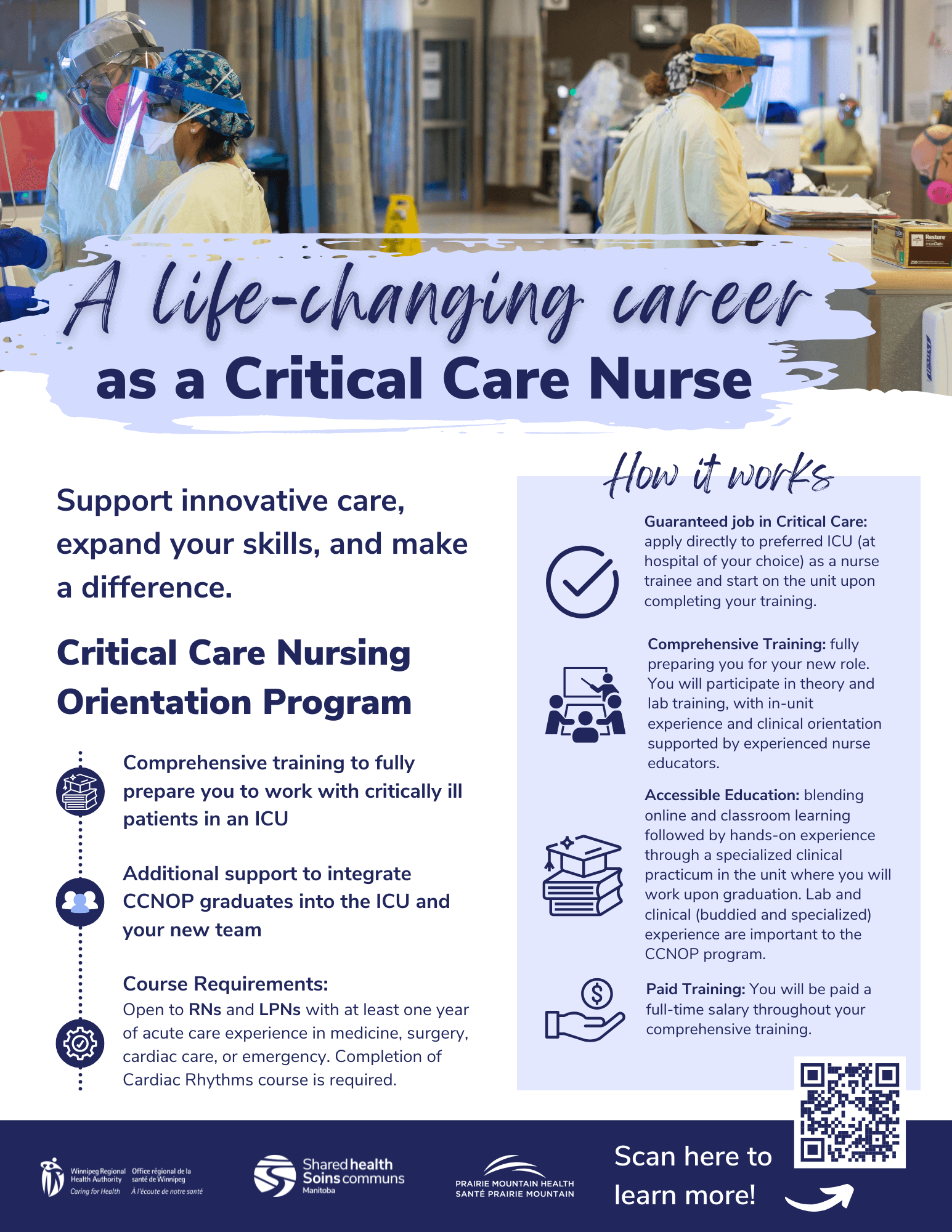 A graphic showing the front page of the critical care nursing program handout