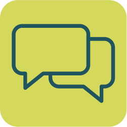 a graphic of two overlapping speech bubbles