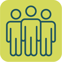 a graphic of three people standing together, but one person is in front of the other two