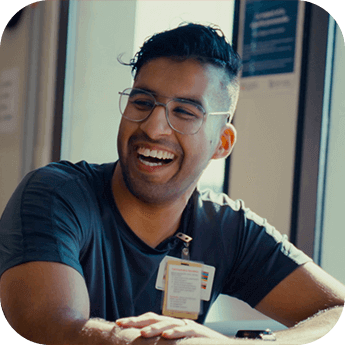 Joel caught mid laugh with a big smile on the ward