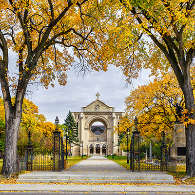 Historic St. Boniface Basilica In Autumn, Winnipeg, Manitoba, Ca